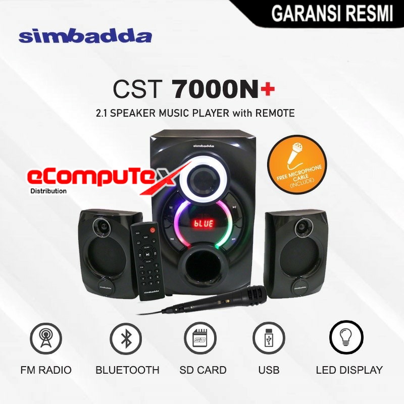 SPEAKER 2.1 MULTIMEDIA SIMBADDA CST 7000 N+ WITH REMOTE PLUS MUSIC PLAYER SUBWOOFER