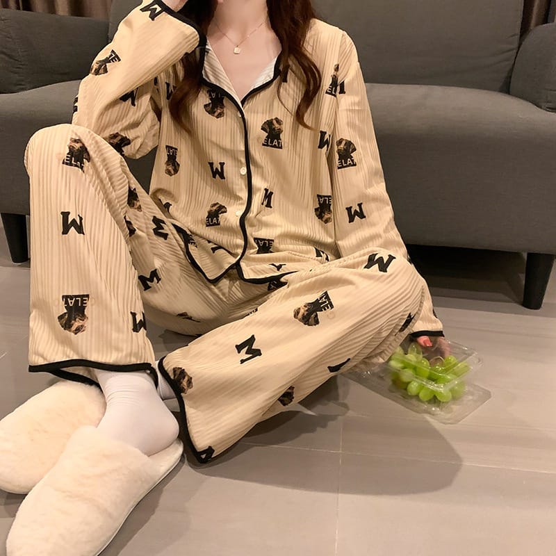 TELLY ➡️ 342 Set Baju Tidur Wanita Dewasa Celana Panjang Piyama Model Kemeja HP Import Korea Motif Kekinian