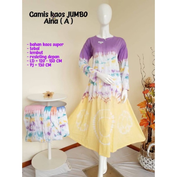 Daster gamis kaos jumbo Aina resleting depan/Daster gamis busui