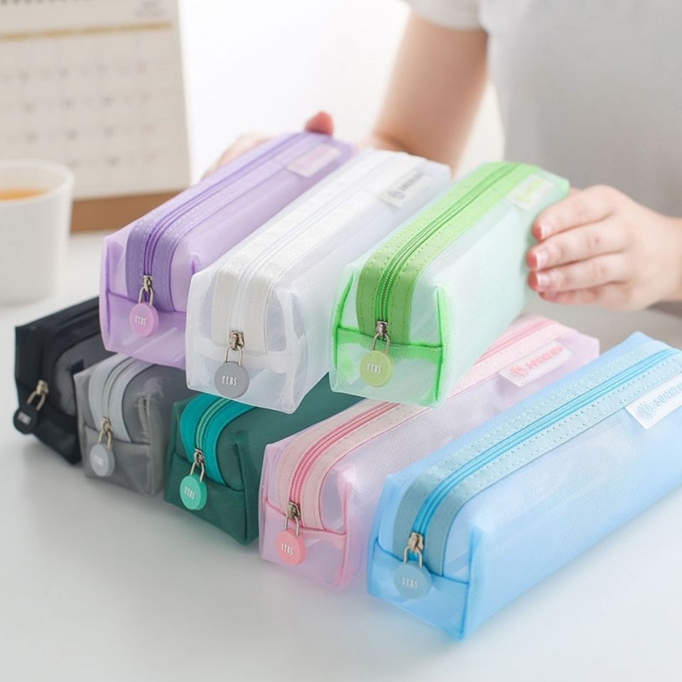 

Transparent Stationery Pencil Bag Student Examination Dedicated Nylon Mesh Pen Case Unisex Large Cap