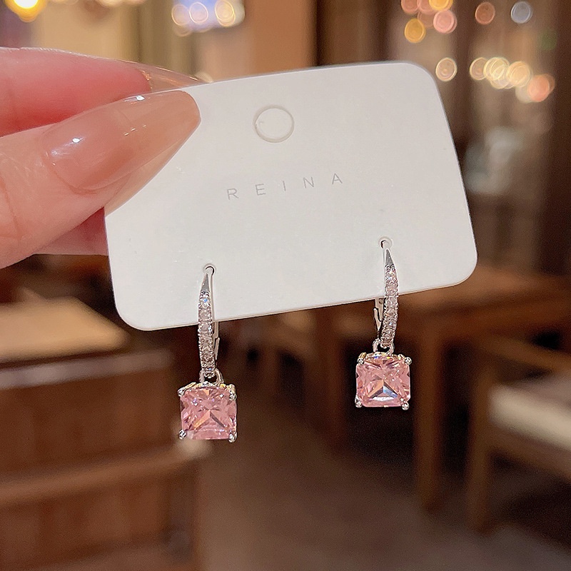 Anting Tusuk Sterling silver 925 Dengan Batu Zircon Pink Untuk Wanita