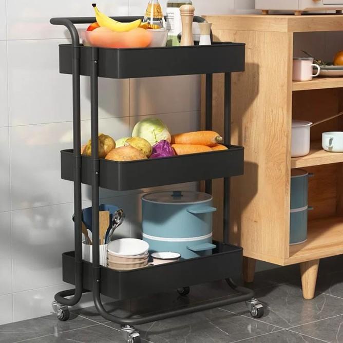 Hitam Rak Roda Susun 3 Keranjang Troli Dapur Kamar Salon Meja Snack