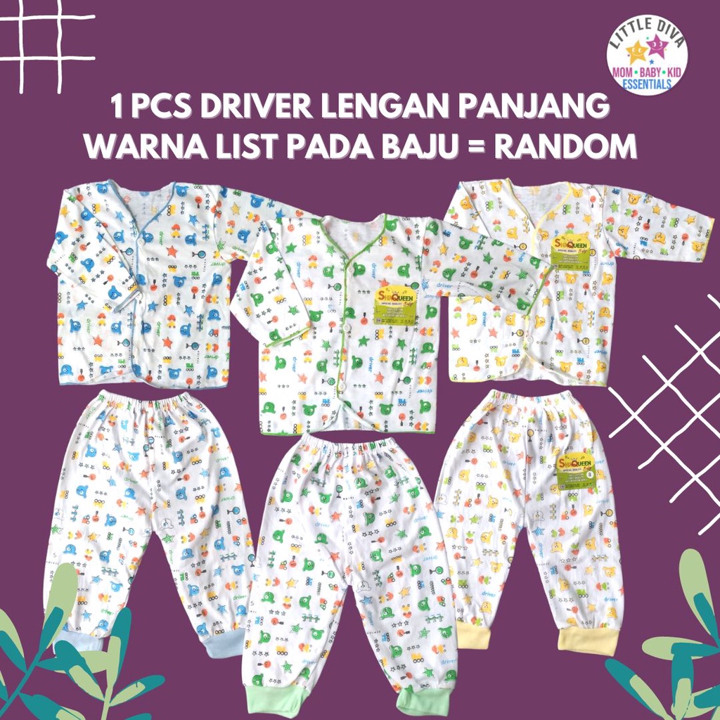 SETELAN Baju Bayi Lengan Panjang atau Pendek Kancing Tengah motif