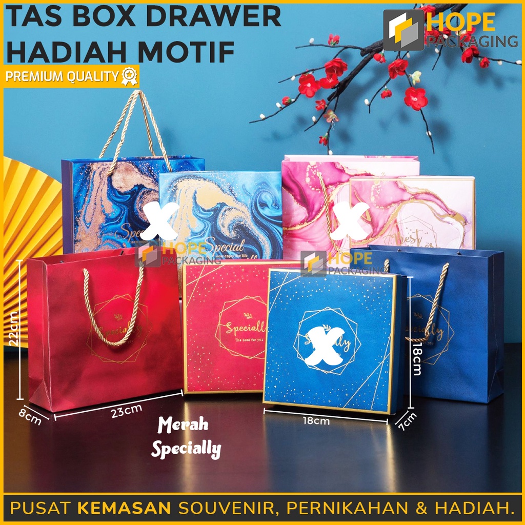 Tas Box Drawer Hadiah Motif / Souvenir ultah ulang tahun / box hijab / kotak kerudung 1 set box paperbag