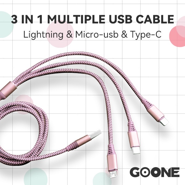 GOONE Kabel Data Quick Charging 3 in 1 Type-C / Micro Lightning Data Cable Original