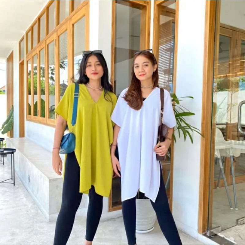 YASINTA TOP LONG SQUARE BATWING V NECK ATASAN WANITA CRINGKLE AIRFLOW KAFTAN MURAH GBM