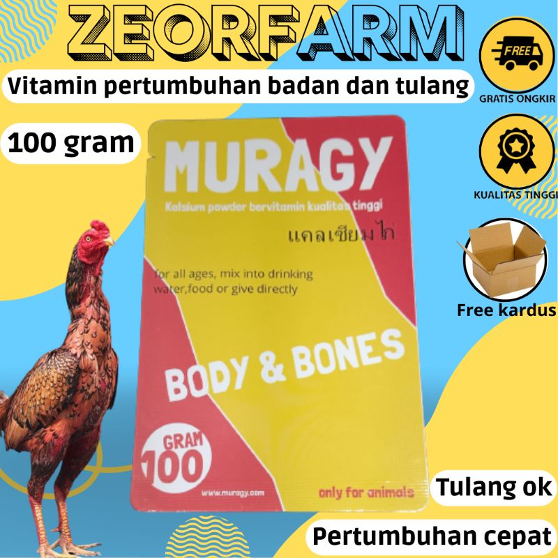 kalsium powder muragy 100 gram multivitamin pertumbuhan ayam badan dan tulang zeorfarm