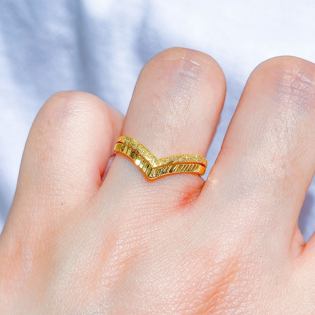 NEW! Cincin V anak dan dewasa emas asli kadar 70 lokal doff kilat Fuji Aurel tanpa permata shining moon gold ring 1 gram