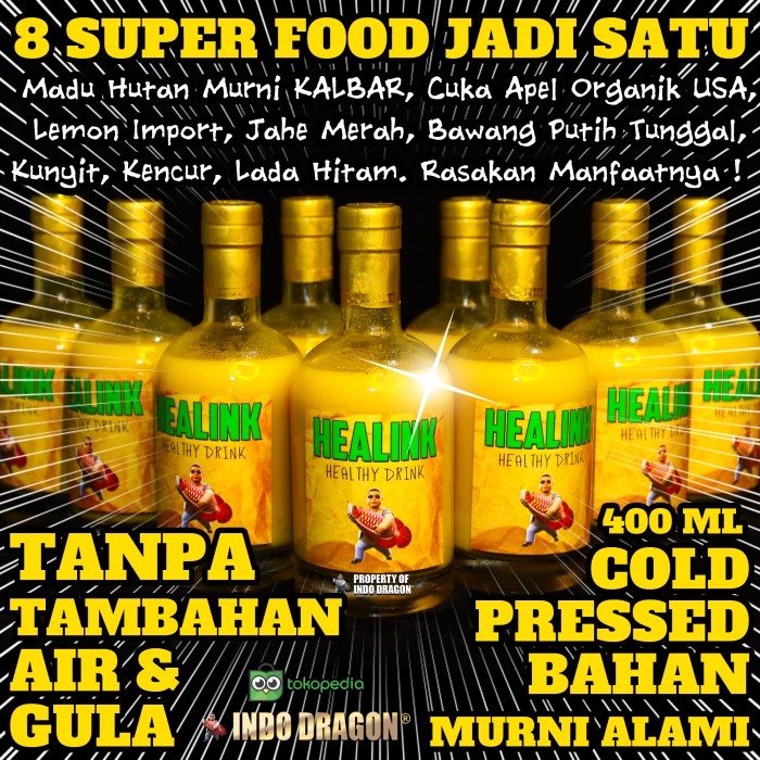 

HEALINK Jus Bawang Putih Tunggal Madu Hutan Jahe Merah Cuka Apel Lemon