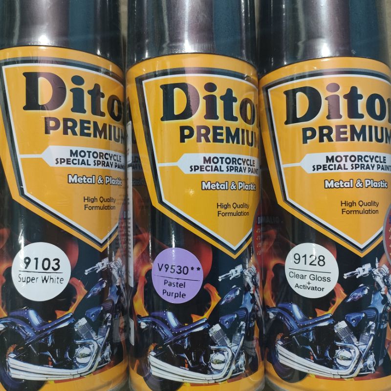 Pilok Cat Diton Premium Paket Lengkap 3 kaleng Pastel Purple Ungu Pastel V9530 Super White 9103 Clear Gloss 9128 400cc Pilok Paketan Cat Semprot Special Spray Paint