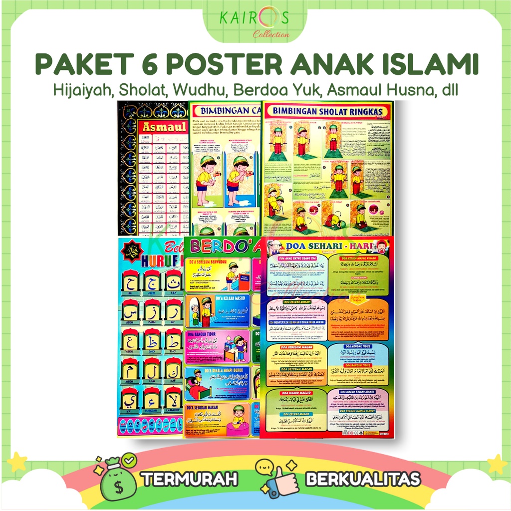 Poster Edukasi Belajar Anak Muslim Paket Isi 6 Pcs