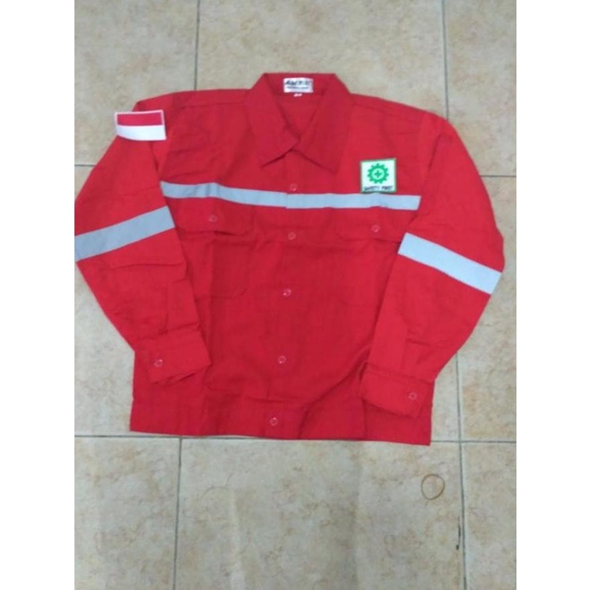 Baju safety atasan lengan panjang+logo k3 dan merah putih