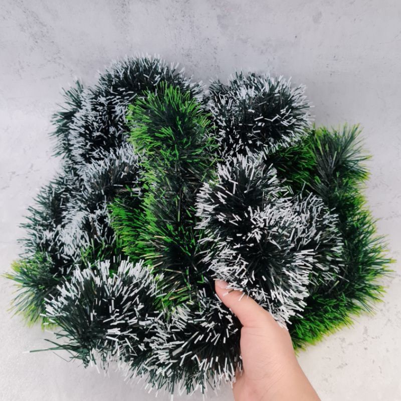 slinger daun rumput / slinger natal / slinger tinsel snow hijau daun 2 meter / dekorasi pesta