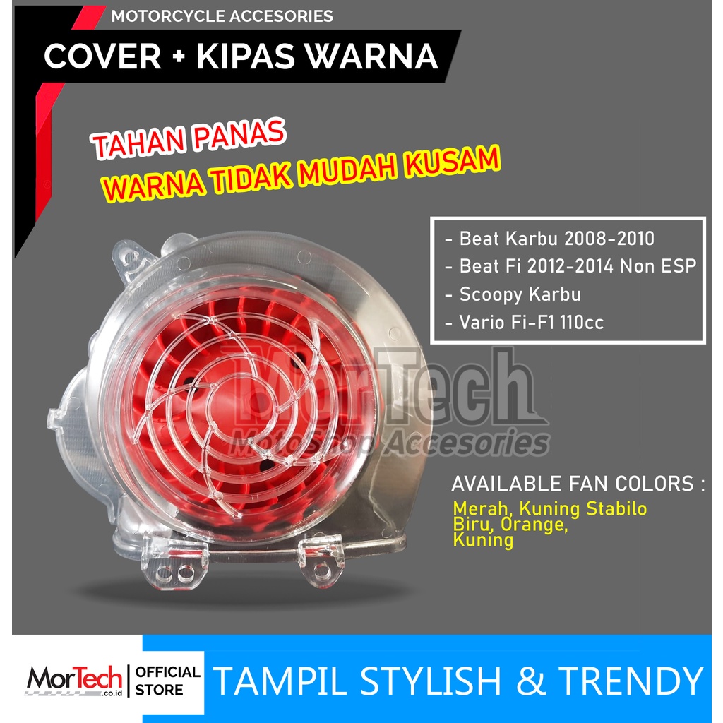 Paket Cover Tutup Transparan + Kipas Warna Variasi Aksesoris Beat Lama Karbu Beat CW 2008-2010 / Scoopy Karbu / BeAT Fi / Scoopy Fi Non ESP Stater Kasar / Vario Fi 110