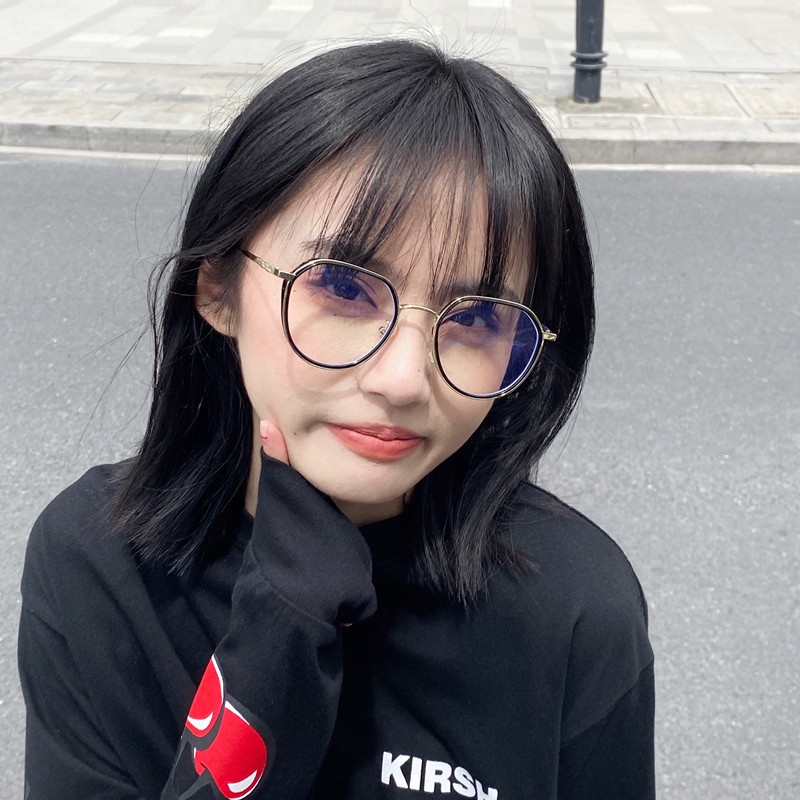 We Flower Kacamata Hitam Bingkai Persegi Warna Hitam Emas Lensa Biru Gaya Korea Untuk Wanita