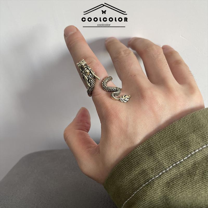 COD❤️Cincin Naga Pria Keren Emas Creative Retro Style Dragon Design Ring Holder For Gift- cl