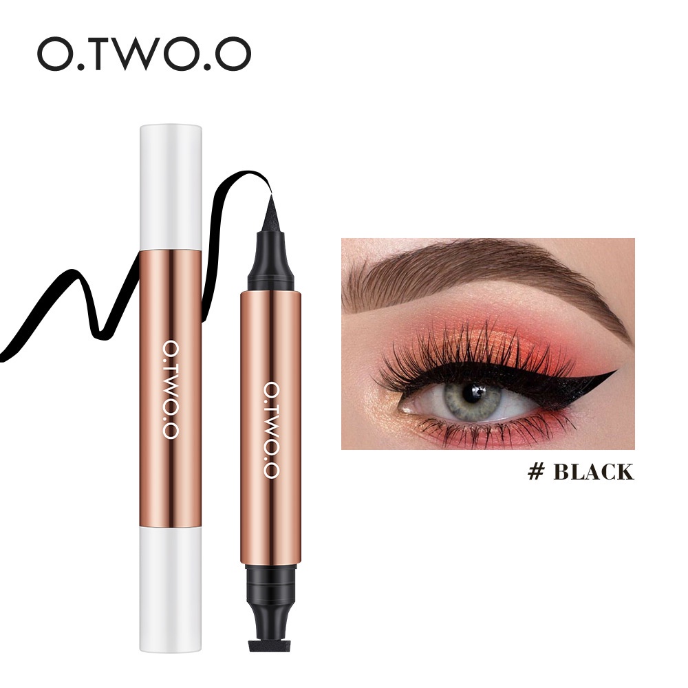 【100% ORIGINAL】[READY]O.TWO.O Stamp Eyeliner Black Double Head Waterproof Eyeliner Pencil Eye Makeup Tahan Air/Tahan Lama