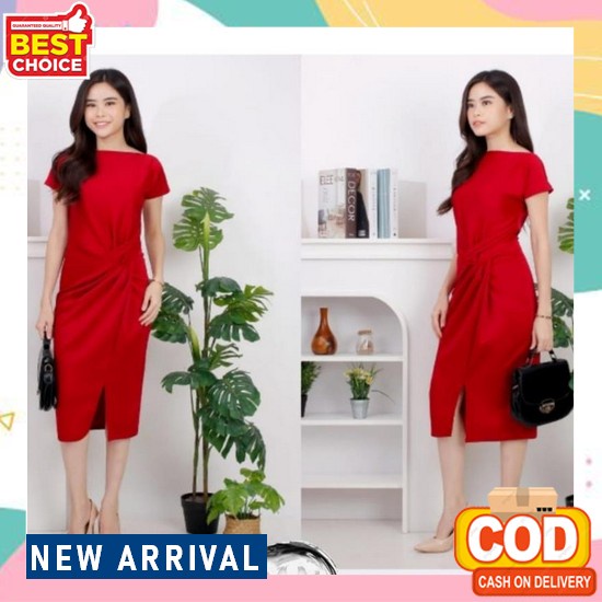 Midi Dress - Dress Kekinian - Bahan Katun Poplin Lembut - Bahan Adem - Baju Import - Dress Kekinian 