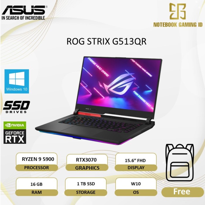 T0P ASUS ROG STRIX G513QR RYZEN 9 5900 16GB 1TBSSD RTX3070 8GB W10 15.6FHD NICE
