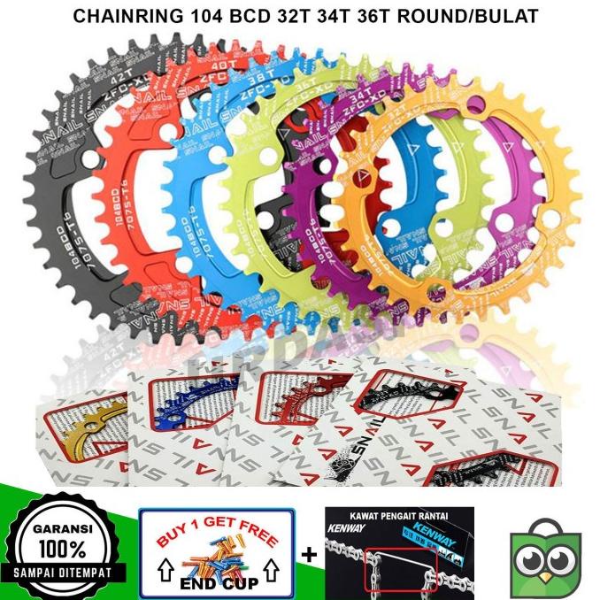 Chainring 32T 34T 36T 104Bcd Round Snail Narrow Wide Bcd 104 Sepeda