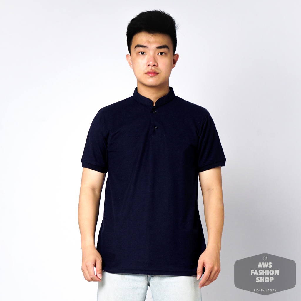 819 Kaos Polo Pria Polo Shirt Kerah Shanghai Lengan Pendek Warna Biru Navy Blue Casual Tersedia Ready Sampai Size JUMBO BIG SIZE XXL XXXL