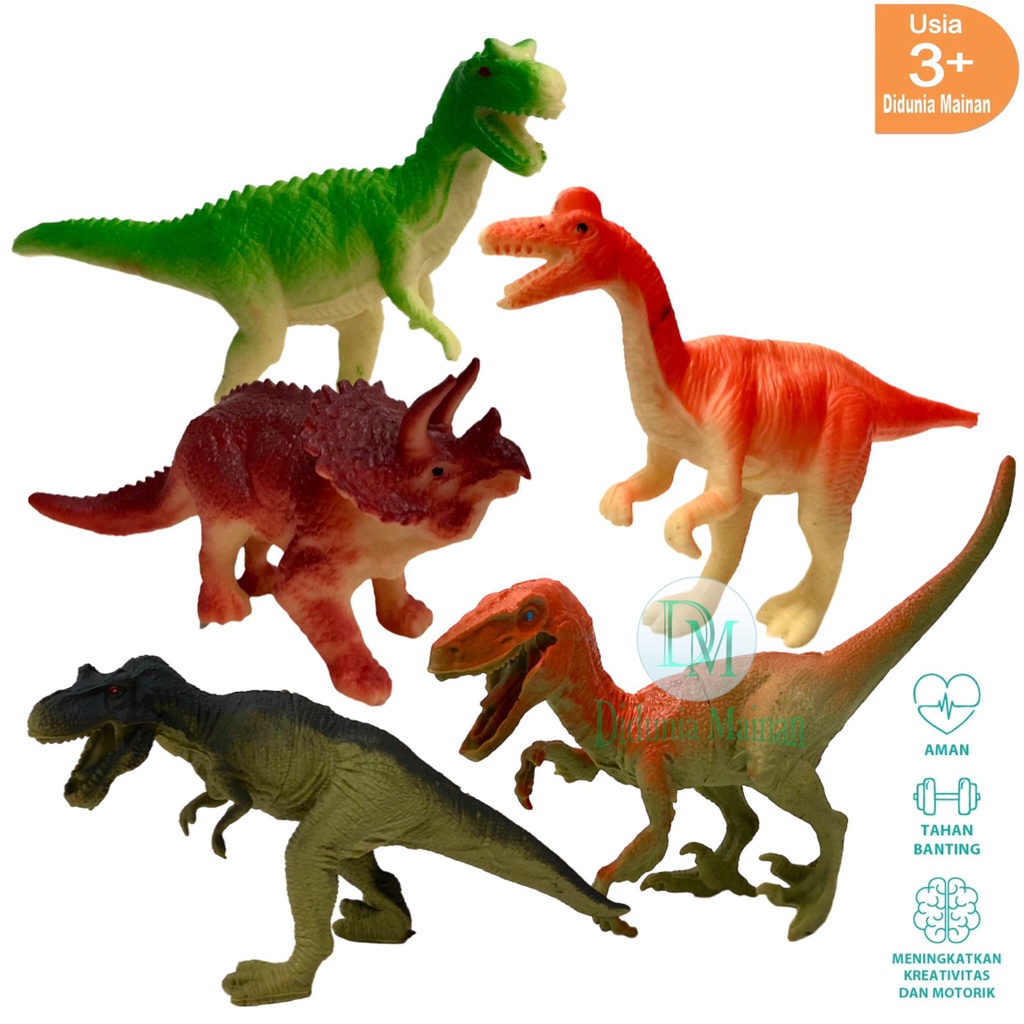 Mainan dinosaurus karet figure miniatur dino world dinosaur set 5 pcs