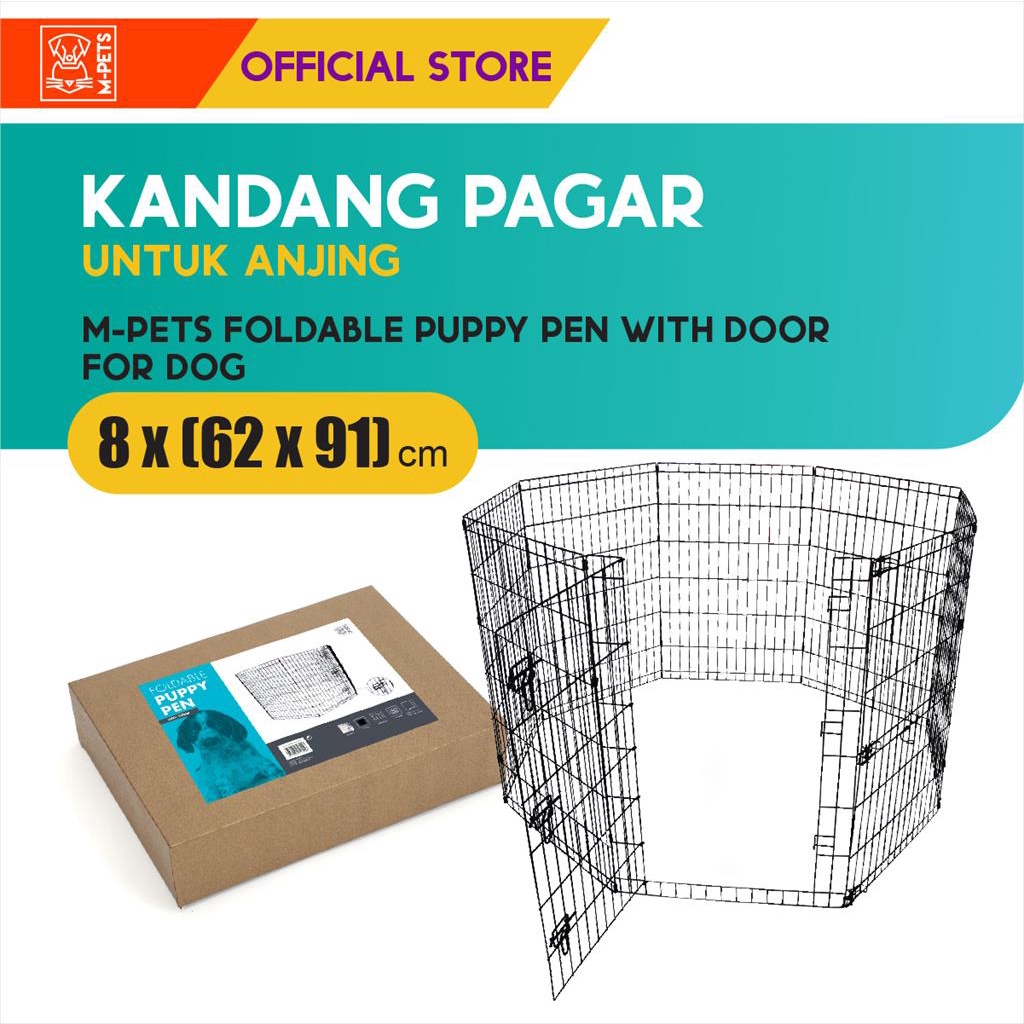 M-Pets Foldable Puppy Pen -  With Door / Kandang Pagar Anjing