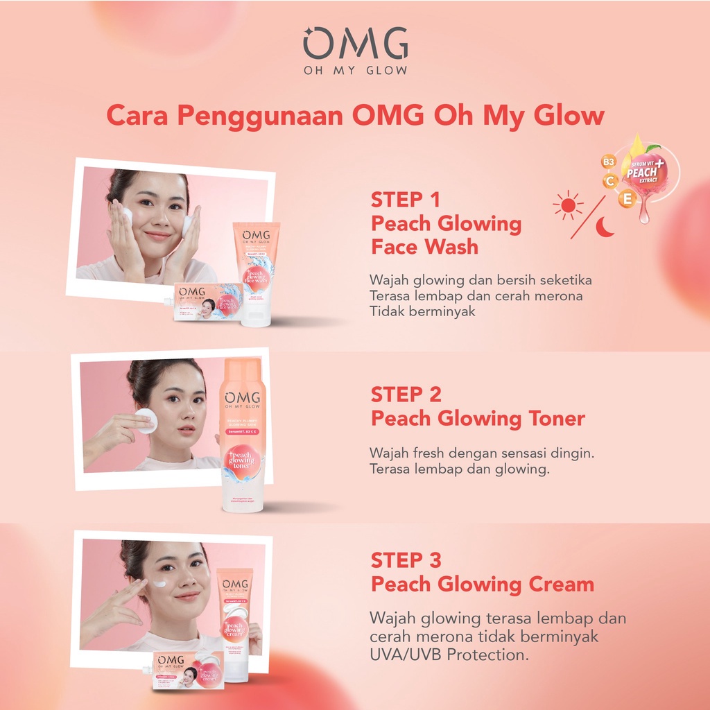 TERLARISS !!! OMG Oh My Glow peach series / facewash // toner glow// cream