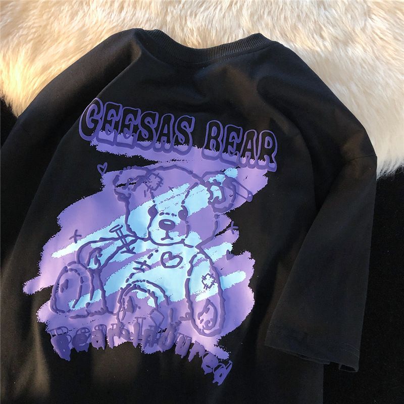 [littlecrab] Kaos Oversize Geesas Bear Injured Beruang Ungu Biru Terluka Paku Simple Sablon Berkualitas T-shirt Couple Unisex Playful Unik Aesthetic Street Korean Style