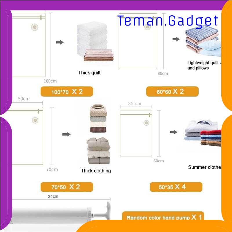 TG-TRV WHISM Kantong Plastik Pakaian Vacuum Bag 10 PCS with Hand Pump - SN11