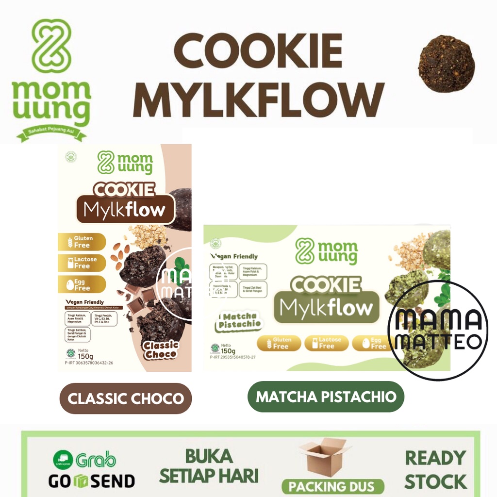 Mom Uung Cookies Mylkflow 150gr Classic Choco &amp; Matcha Pistachio / Cookies Sehat Cokelat Kukis Pelancar ASI Booster / MOM UUNG BANDUNG