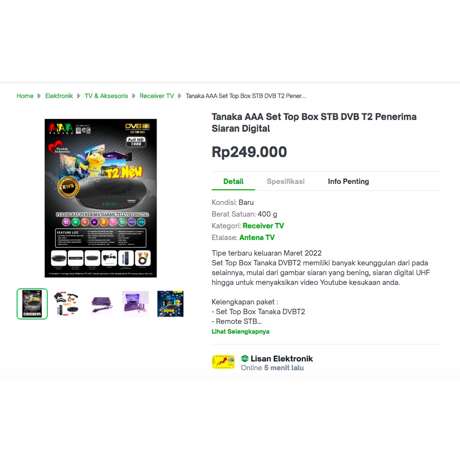 Tanaka AAA Set Top Box STB DVB T2 Penerima Siaran Digital