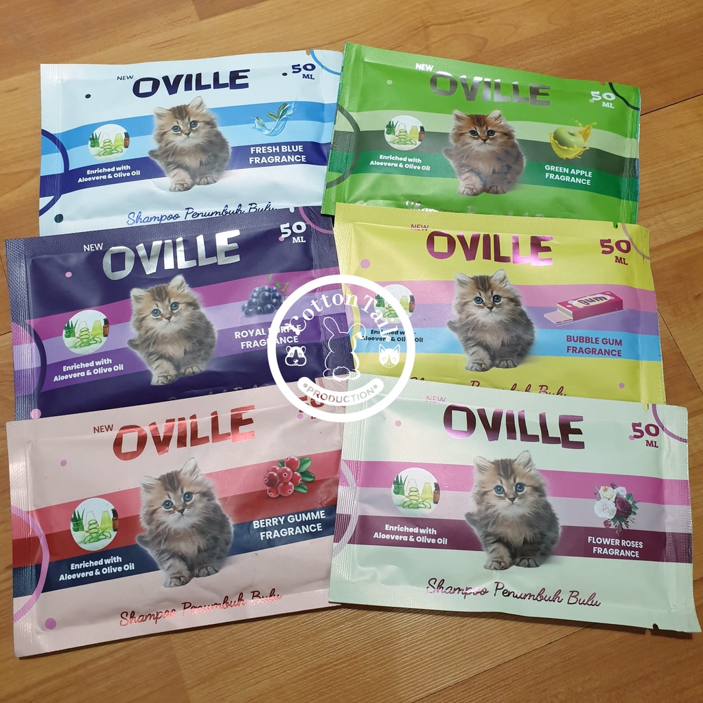 OVILLE Shampoo Kucing Sachet 50mL Penumbuh/Pencegah Rontok/Melebatkan Bulu