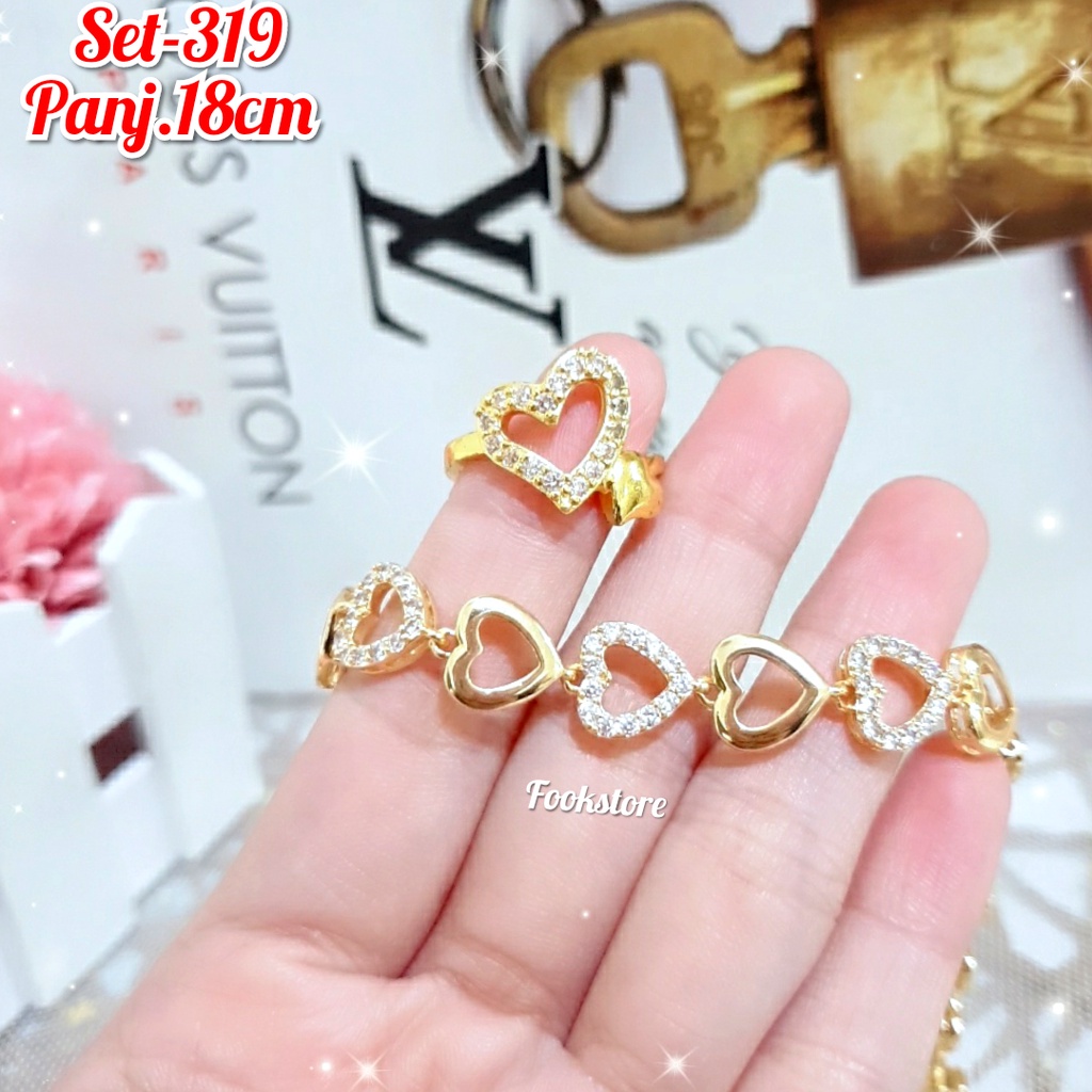 SET PERHIASAN GELANG GRATIS CINCIN CANTIK | GELANG SET AKSESORIS XUPING/COD