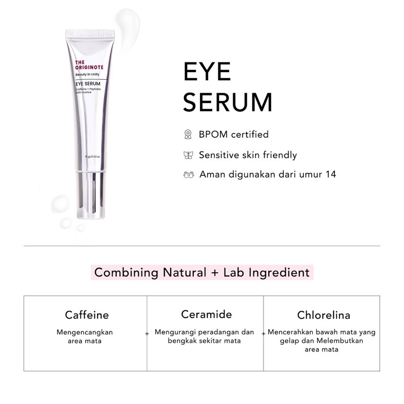 THE ORIGINOTE EYE SERUM 15gr | Cream Pencerah Mata | Hyalucera Moisturizer | Pelembab Wajah | Sunscreen | Lash &amp; Brown