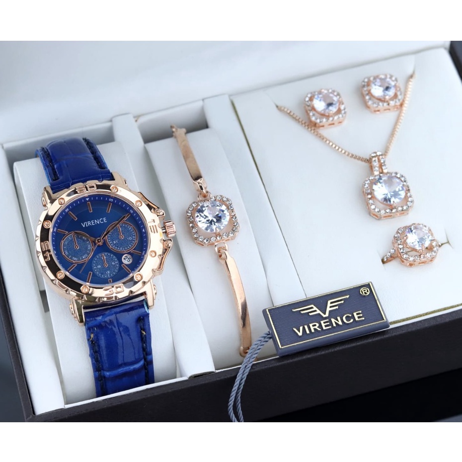 Jam tangan Wanita VIRENCE V3002L Original Strap Kulit Full Set Aksesoris Water Resistance