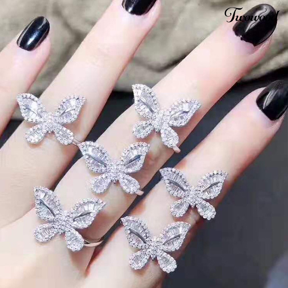 Cincin Bentuk Kupu-Kupu Bahan Cubic Zirconia Gaya Vintage Untuk Wanita