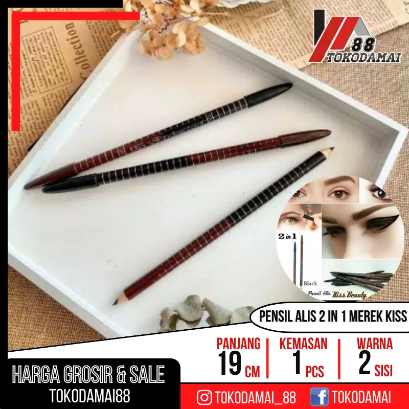 Pensil Alis KISS KISS 2in1 - Drawing Eyebrow Pencil - Pensil Alis Natural Dan Waterproof