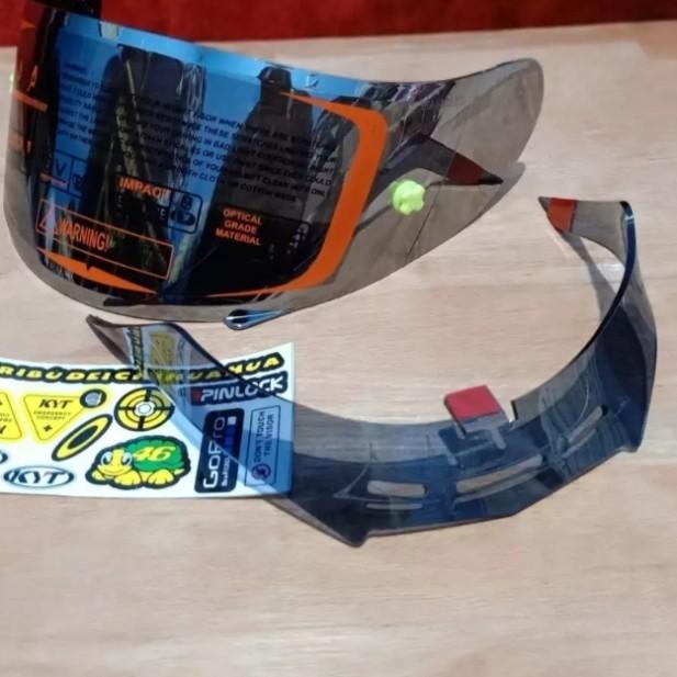 paket flat visor+ To post + spoiler+ sticker helm KYT Rc7 iridium - Putih