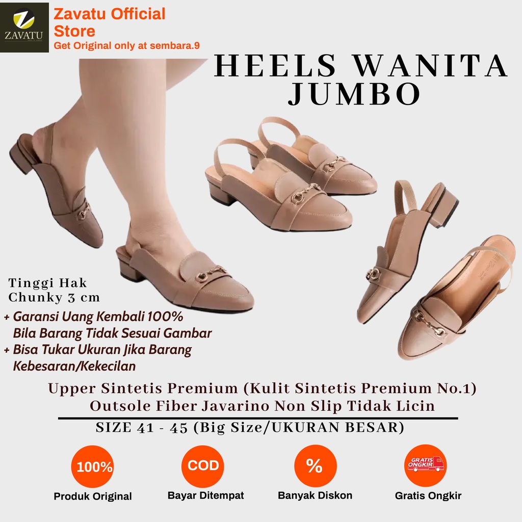 Zavatu Sepatu Heels Wanita Big Size Jumbo Model Hak Tahu Tipe ZVT 273 Moka Ukuran Size 41 42 43 44 4