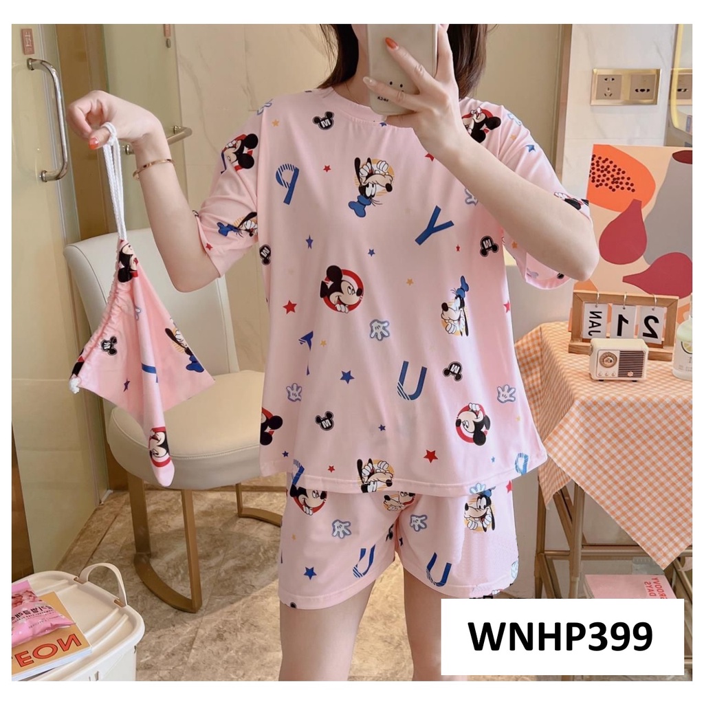 Baju Tidur Wanita Lengan Pendek Celana Pendek Pink Blue Series