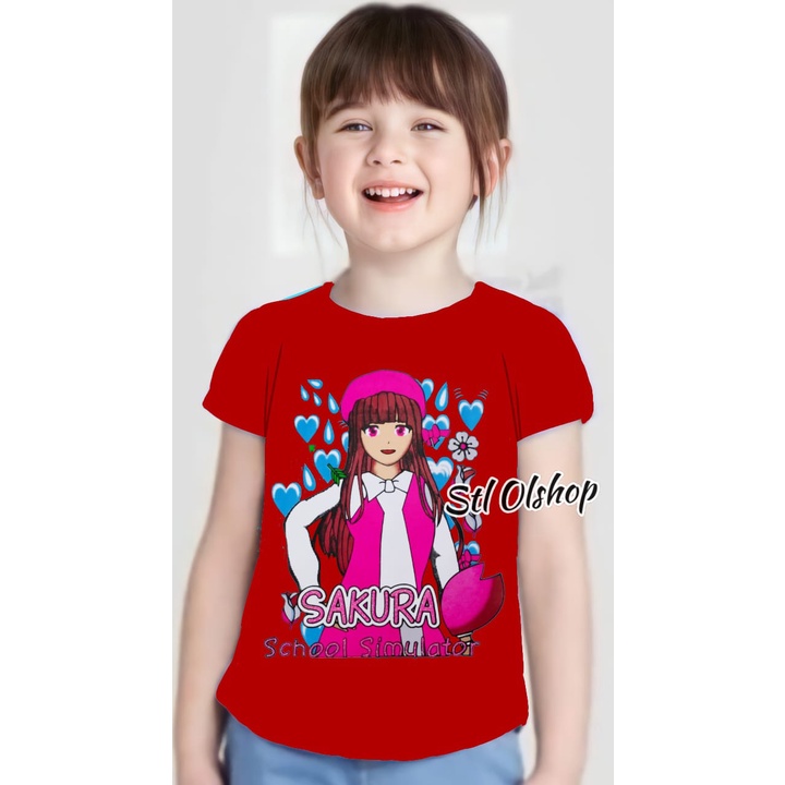 Kaos atasan sakura topi anak perempuan | Kaos lengan pendek | Sakura School | 1-10 Tahun