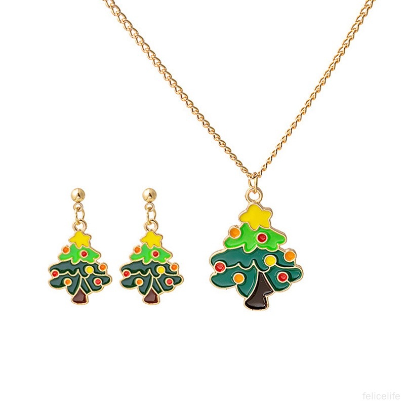 Set Perhiasan Kalung Dan Anting Motif Kartun Rusa Untuk Hadiah Natal