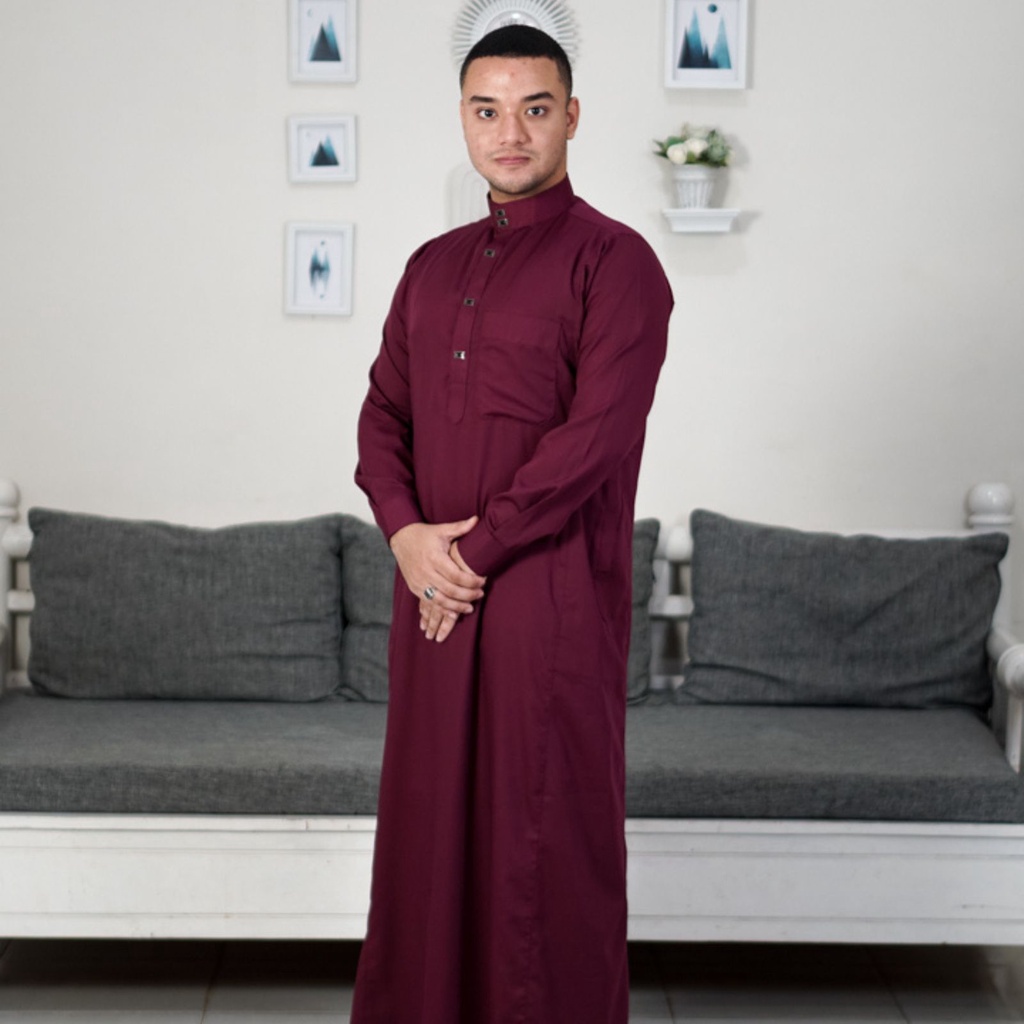 Gamis Saudi Slim Fit Babagaf Jubah Pria Dewasa Lengan Panjang Manset Bahan Toyobo