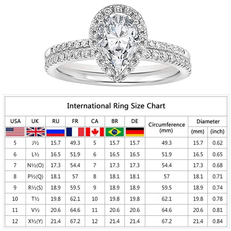 Fancyqube Cincin Silver Cubic Zirconia Berlian Imitasi Bentuk Tetesan Air Untuk Pengantin