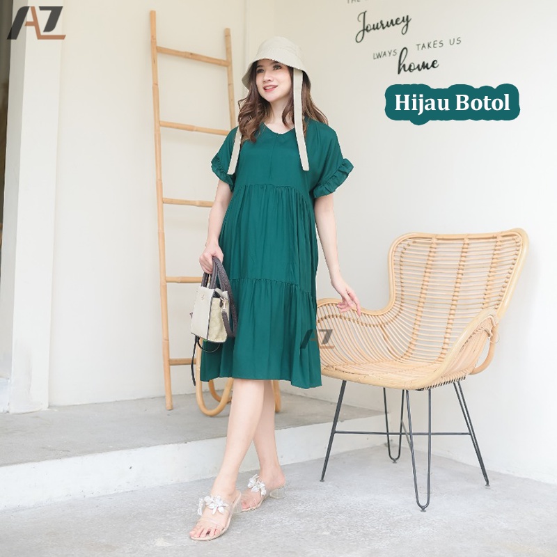 Dress Pendek Wanita Busui Rayon Premium / Baju Daster Busui Bumil Kekinian Resleting Depan Home Dress Ruffle Polos Pendek Selutut Wanita Modern Rayon Premium