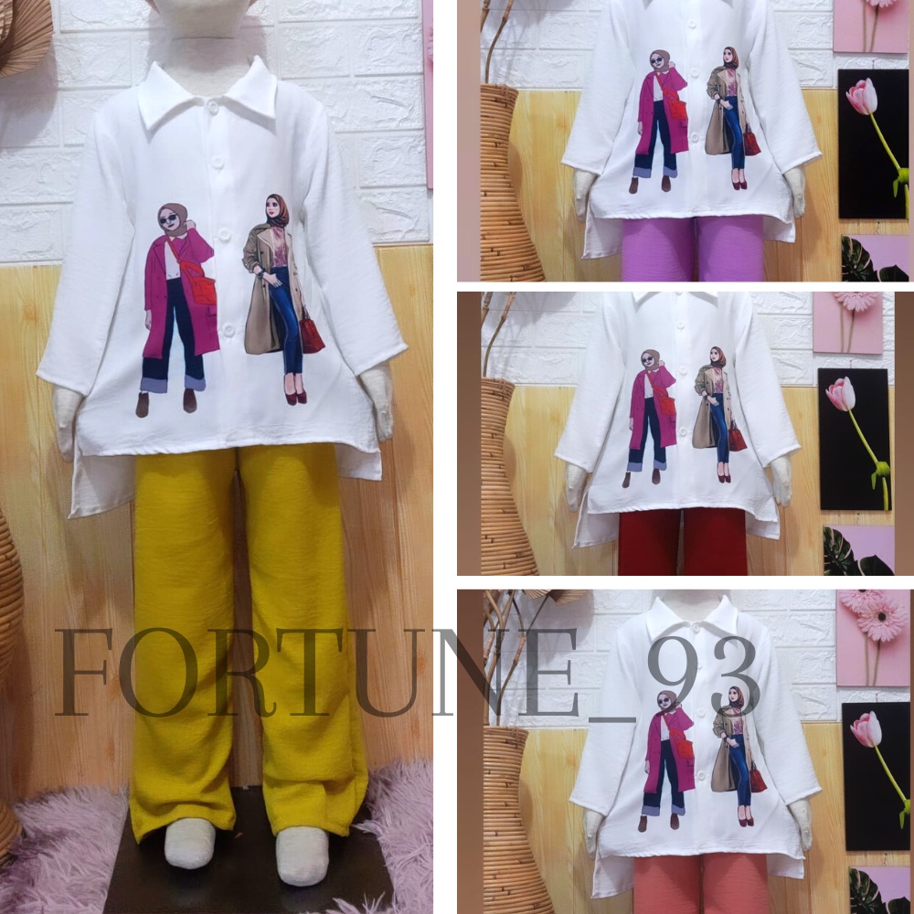 One set Anak Perempuan Terbaru Usia 3 - 9 Tahun Setcel Tunik Crinkle Kekinian Atasan Crop Crinkel Mo