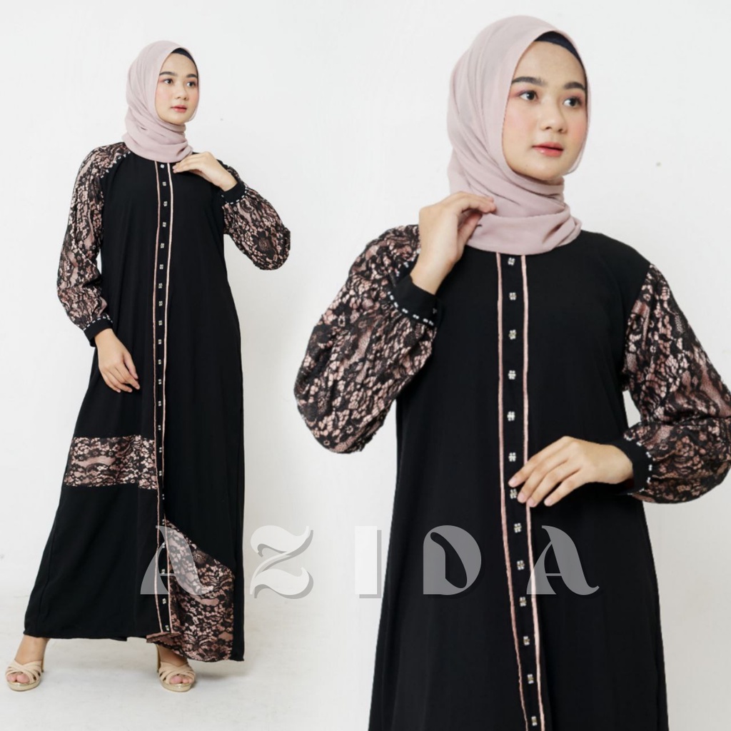 Abaya Kombinasi Brukat Gamis Kondangan Remaja Abaya Jetblack Premium