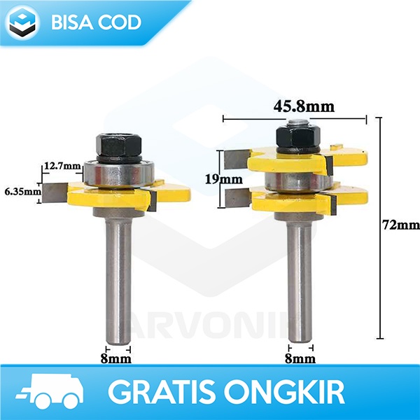 MATA BOR PENYAMBUNG KAYU DRILL BIT TONGUE GROOVE 8MM BAJA TUNGSTEN C3