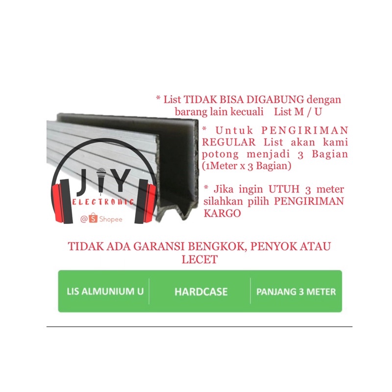 Lis Siku U Aluminium Hardcase List Siku U Aluminium panjang 3 Meter